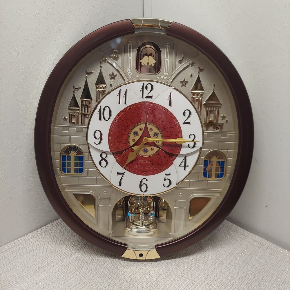 Seiko Melodies in Motion Wall Clock QXM565BRH Brown Gold Castle Musical Crystal